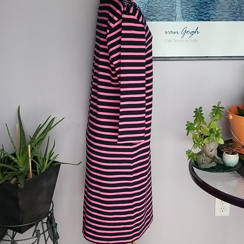 Talbots Petites Pink and Black Striped 3/4 Sleeve Midi Large Petite Dress - Picture 4 of 9